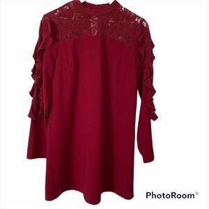 Gianni Bini Dress Womens Small Red Long Sleeve Lace Detail Ruffle Sleeve Mini